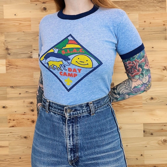 80's Vintage S.L.A.C. Day Camp Ringer Baby Tee Shirt T-Shirt