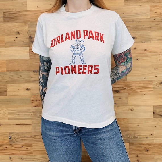 80's Vintage Worn Stained Orland Park Pioneers School Mascot Tee Shirt T-Shirt