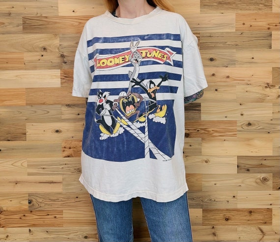 90's Vintage Looney Tunes Bugs Bunny Taz Faded Distressed Tee Shirt T-Shirt