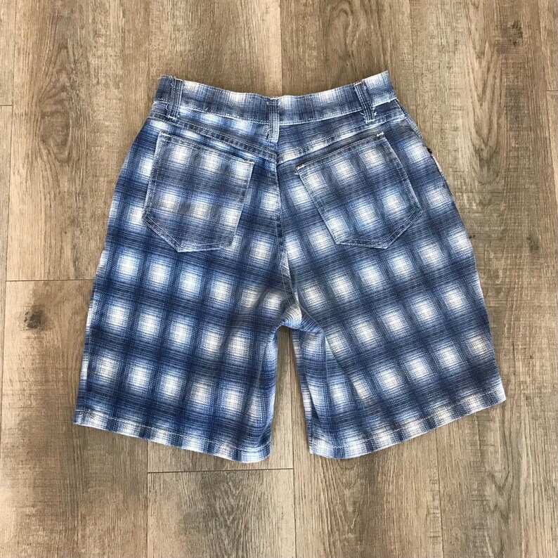 90's Plaid Print Long Jean Shorts / Size 25 image 4