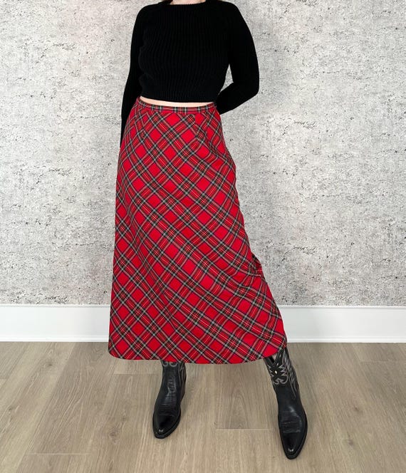 Pendleton Vintage Plaid Print Wool Midi Skirt / Size 27 28