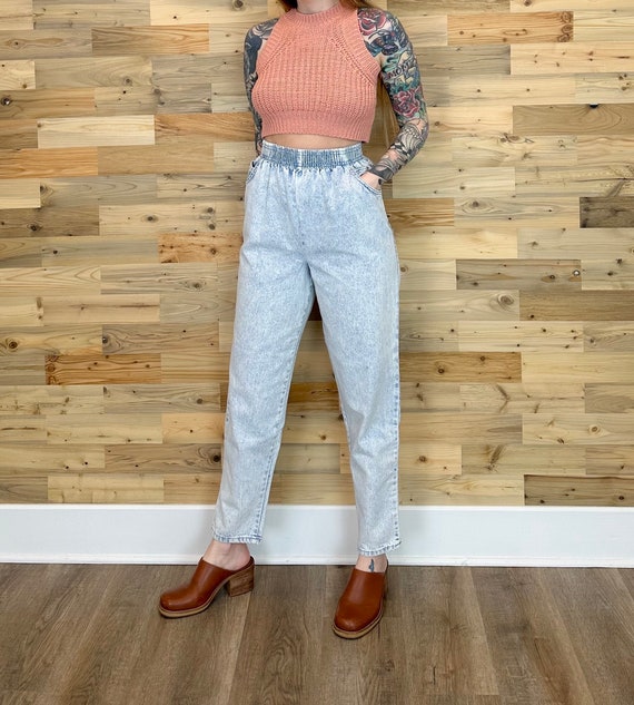 80's Vintage Pull On High Waisted Jeans / Size 25 26