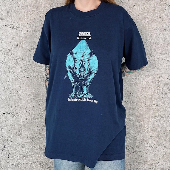 90's Vintage Zebco Rhino Fishing Rod Funny Tee Shirt T-Shirt