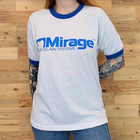 80's Thin Soft Vintage Mirage Porcelain Systems Ringer Tee Shirt T-Shirt
