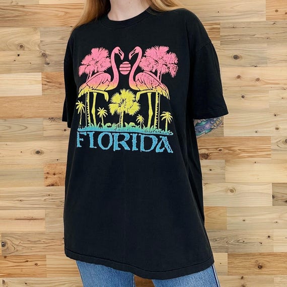 90's Vintage Florida Retro Flamingo Beach Travel Tee Shirt T-Shirt