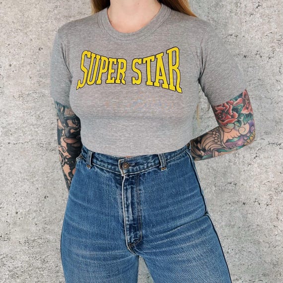 80's Cropped Vintage Super Star Crop Top Baby Tee T-Shirt