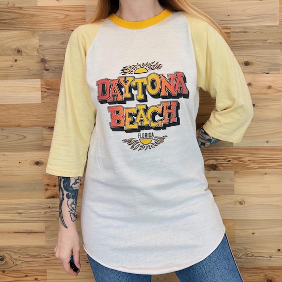 70's Vintage Daytona Beach Florida Retro Raglan Tee Shirt T-Shirt