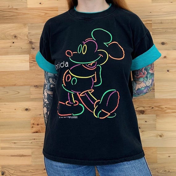 Disney World Florida Mickey Mouse Vintage Velva Sheen Cuffed Sleeve Tee Shirt T-Shirt