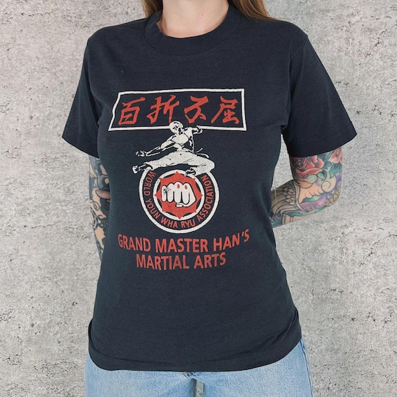 80's Vintage Faded Black Martial Arts Tee Shirt T-Shirt