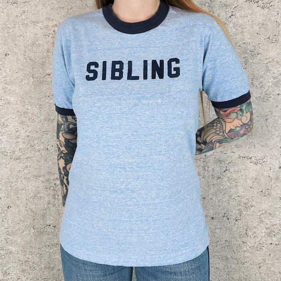 Soft Vintage Heather Blue Sibling Ringer Tee Shirt T-Shirt