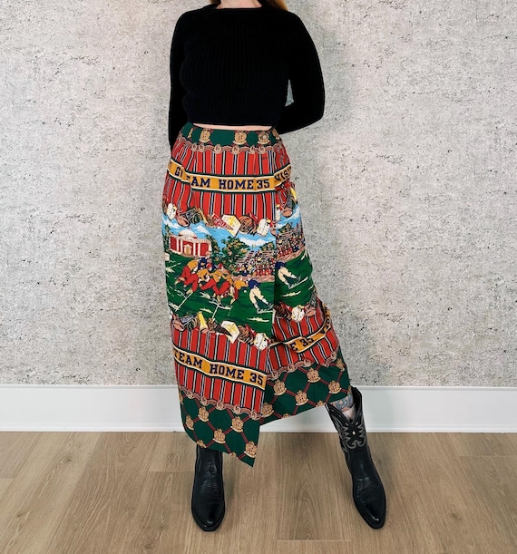 Vintage Light Novelty Print Football Wrap Around Maxi Skirt / Size 26