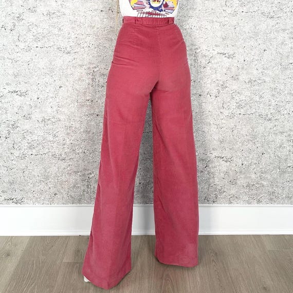 70's Vintage Soft Lightweight Pink Corduroy High Rise Trousers / Size 25 26