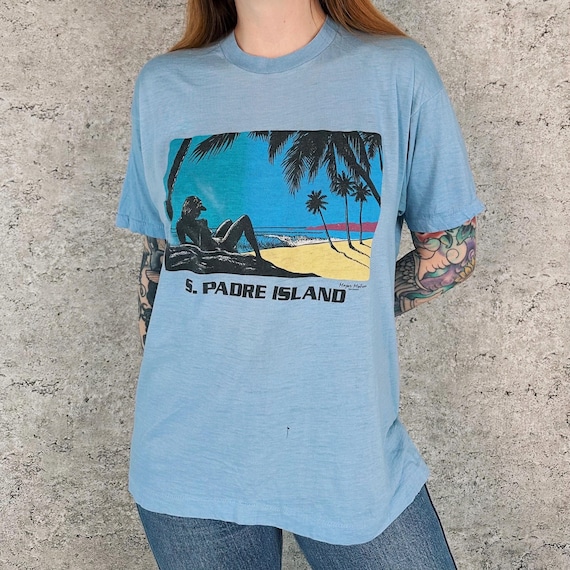 Soft Paper Thin 1980's Vintage South Padre Island Texas Travel Tee Shirt T-Shirt