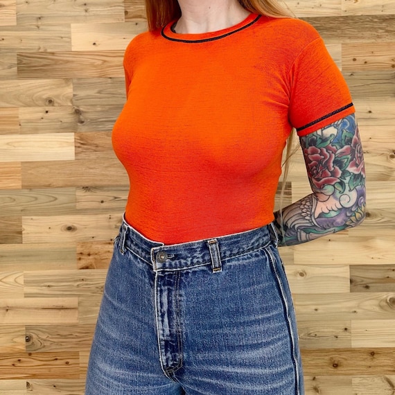 60's Vintage Fruit of the Loom Knit Contrast Stitch Ringer Tee Shirt