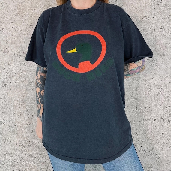 90's Duck Head and Tail Vintage Faded Black Tee Shirt T-Shirt