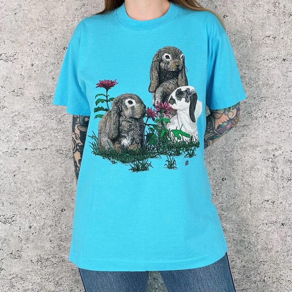 1991 Vintage Spring Bunnies Nature Animal Tee Shirt T-Shirt