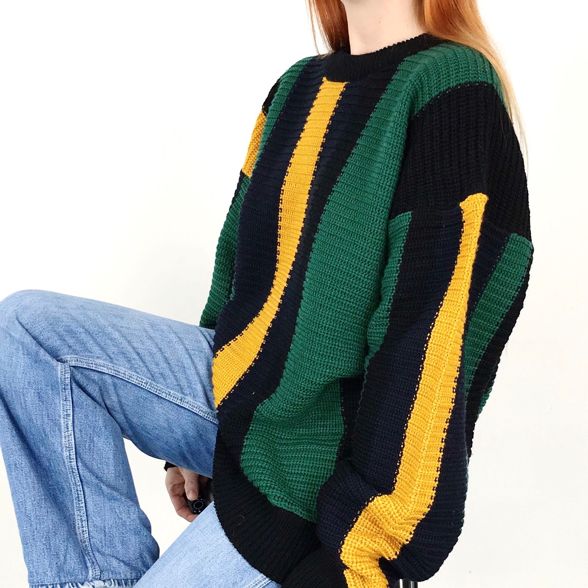 Vintage Striped Chunky Knit Pullover Sweater