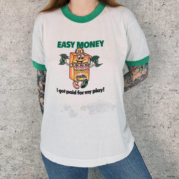 80's Sands Casino Easy Money Vintage Ringer Tee Shirt T-Shirt