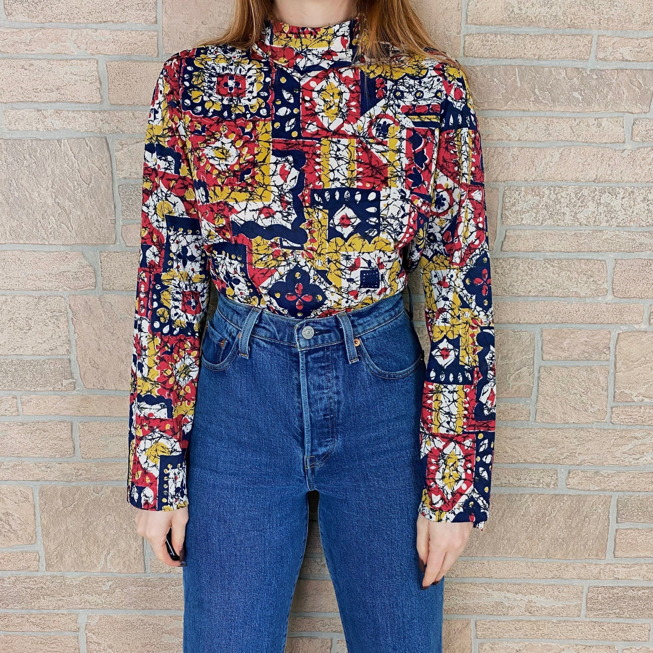 Blue Mock Neck Top - Etsy