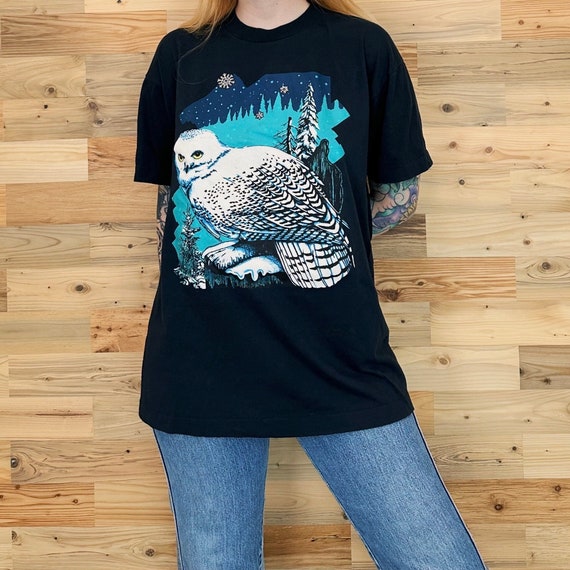 80's Vintage Snowy Owl Nature Tee Shirt T-Shirt