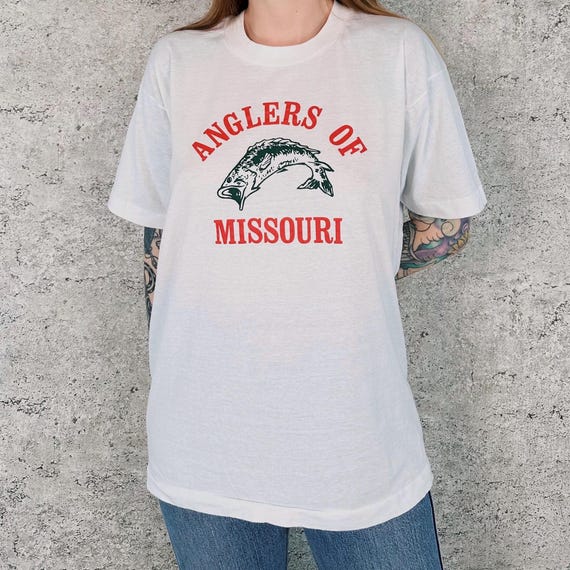 80's Vintage Anglers of Missouri Vintage Fishing Tee Shirt T-Shirt