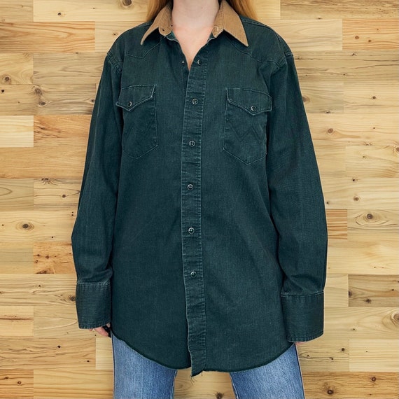 Wrangler Vintage Forest Green Pearl Snap Western … - image 2