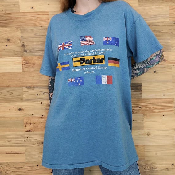 80's Vintage Parker Motion & Control Group Thin Soft Faded Tee Shirt T-Shirt