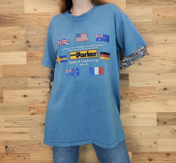 80's Vintage Parker Motion & Control Group Thin Soft Faded Tee Shirt T-Shirt
