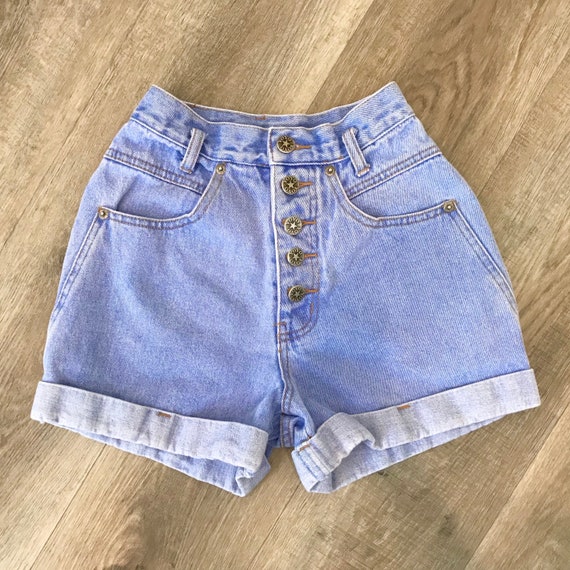 Vintage 90's High Rise Button Fly Cuffed Jean Shorts / Size 21 22 XXS