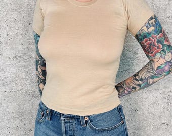 70's Vintage Soft Thin Beige Baby Tee T-Shirt / Youth Size