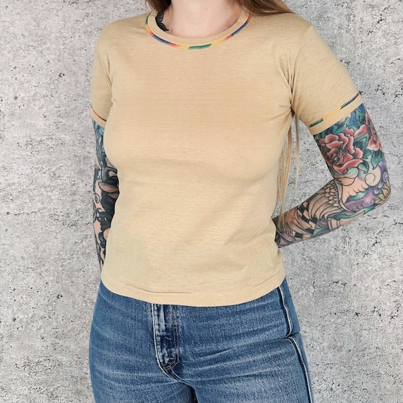 60's Fruit of the Loom Rainbow Stitch Baby Tee Shirt T-Shirt / Youth Tag Size