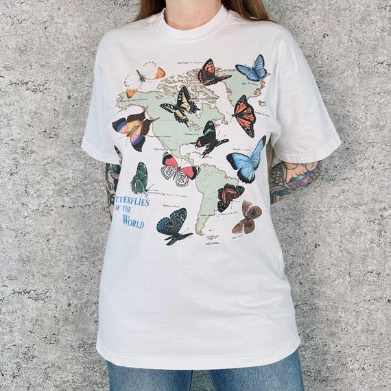 Butterflies of the World Vintage 90's Nature Tee Shirt T-Shirt
