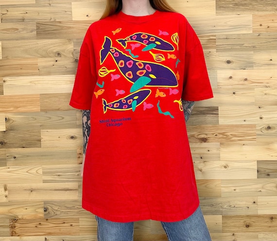 80's Vintage Shedd Aquarium Chicago Gray Whales Art Tee Shirt T-Shirt