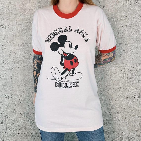 Mineral Area College 1970s Mickey Mouse Vintage Ringer Tee Shirt T Shirt