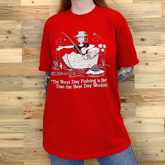 80s Vintage Fishing Funny Graphic Tee T-Shirt