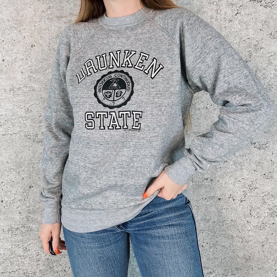 1982 Vintage Drunken State Parody College Raglan Pullover Sweatshirt