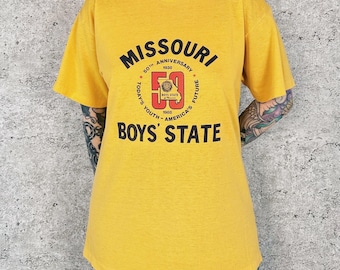 Camiseta vintage suave y fina de los años 80 para niños con el logo del estado de Missouri.