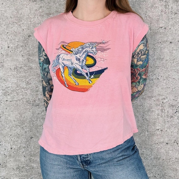 60's Unicorn Rainbow Vintage Worn Distressed Soft Tee Shirt T-Shirt