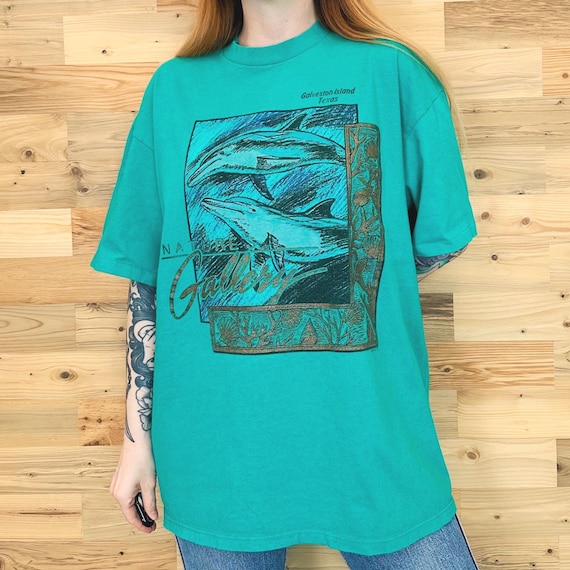 90's Galveston Island Texas Vintage Nature's Gallery Dolphin Travel Tee Shirt T-Shirt