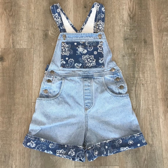 Blue Jean Denim Paisley Print Shortalls Overall S… - image 7