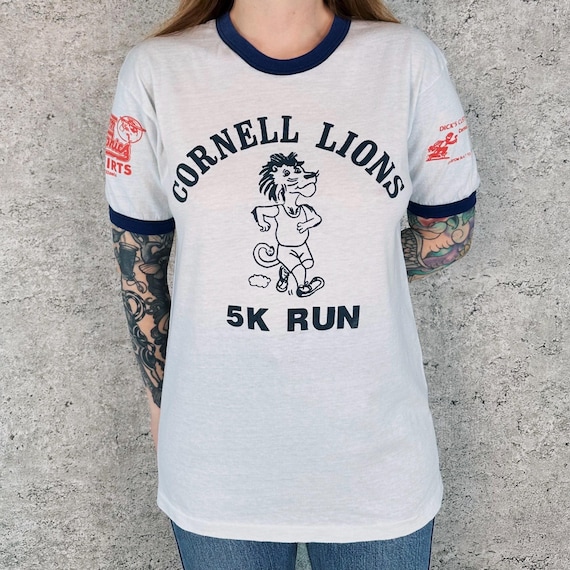 80's Vintage Cornell Lions 5K Run Ringer Tee Shirt T-Shirt