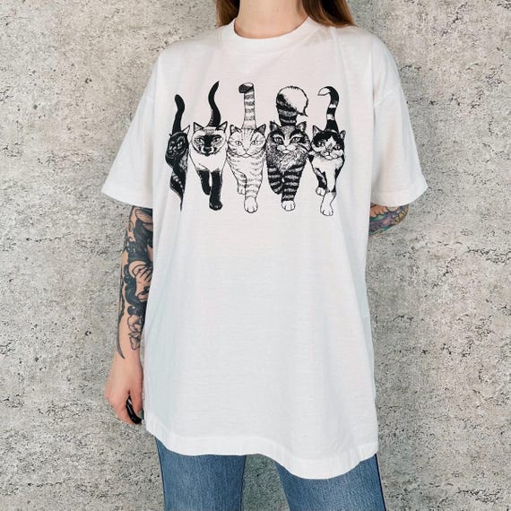 90's Vintage Front and Back Cats Tee Shirt T-Shirt