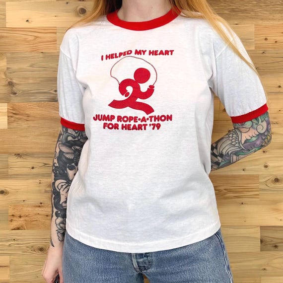 70's Vintage Jump Rope for Heart Charity Ringer Tee Shirt T-Shirt