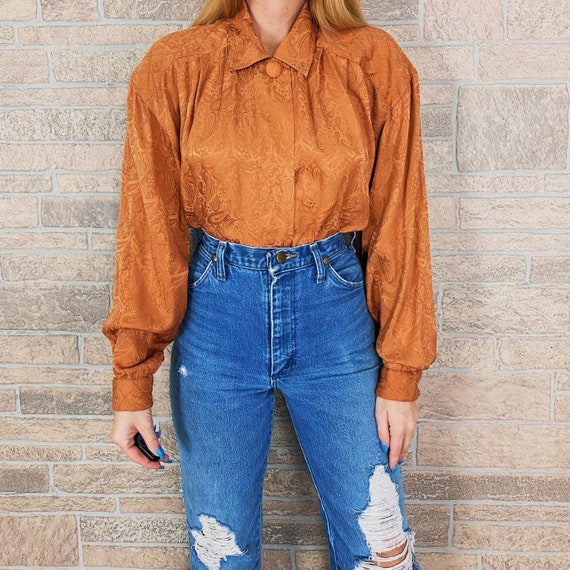 Vintage Amber Pure Silk Paisley Blouse