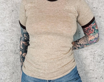 Camiseta de bebé vintage de los años 70, la más suave, con ribete, etiqueta juvenil, talla XS-S de mujer.