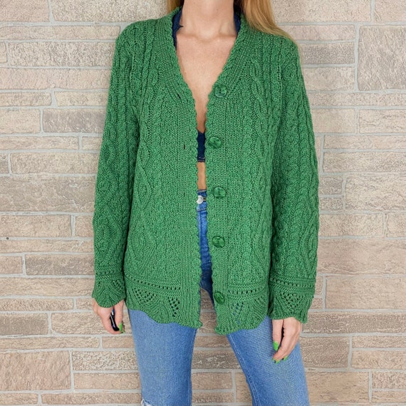 Irish Cable Knit Green Cardigan Sweater