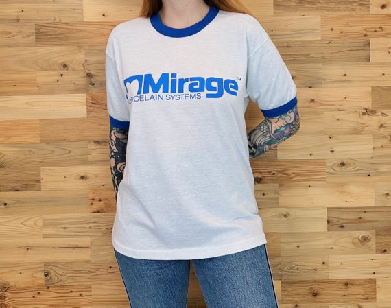 80's Thin Soft Vintage Mirage Porcelain Systems Ringer Tee Shirt T-Shirt
