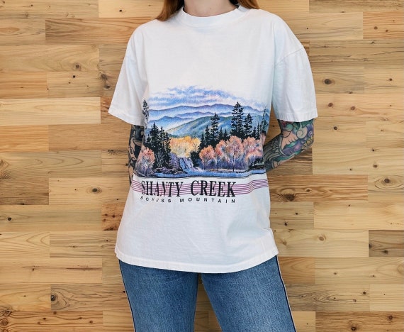 90's Vintage Shanty Creek Schuss Mountain San Segal Travel Nature Tee Shirt T-Shirt