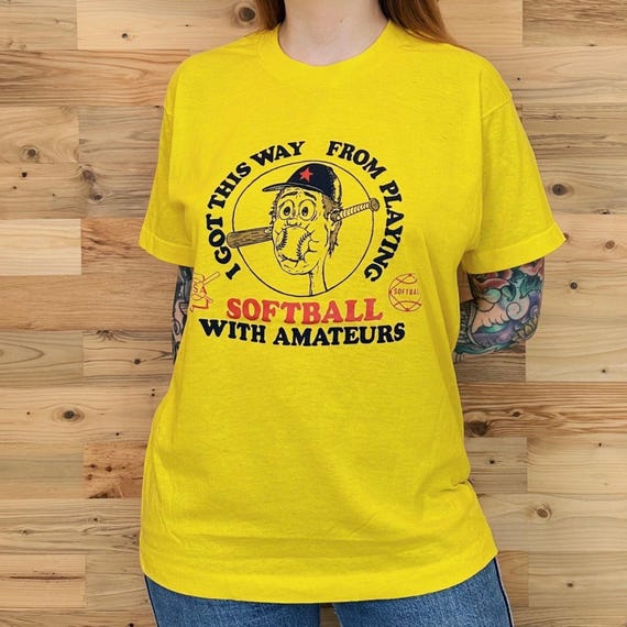 Soft Thin Vintage 80's Funny Retro Softball Tee Shirt T-Shirt
