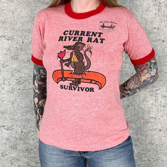 80's Current River Rat Survivor Vintage Ringer Tee Shirt T-Shirt